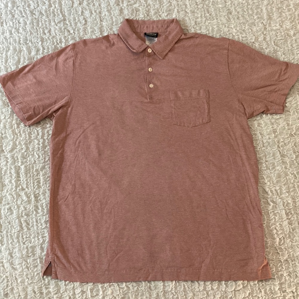Patagonia Mens Common Threads Cotton striped Polo Size Large